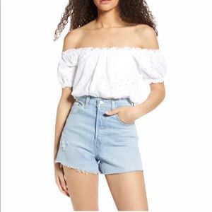 BP Off the Shoulder Eyelet Top, White, Sz L